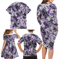 Vareau Tahiti Tiare Monstera Family Matching Long Sleeve Bodycon Dress and Hawaiian Shirt Polynesian Pattern Curve Style - Polynesian Pride