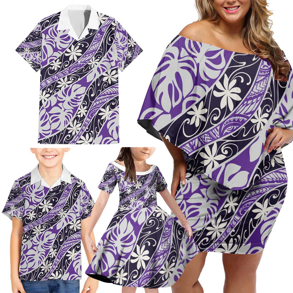 Vareau Tahiti Tiare Monstera Family Matching Off Shoulder Short Dress and Hawaiian Shirt Polynesian Pattern Curve Style - Polynesian Pride