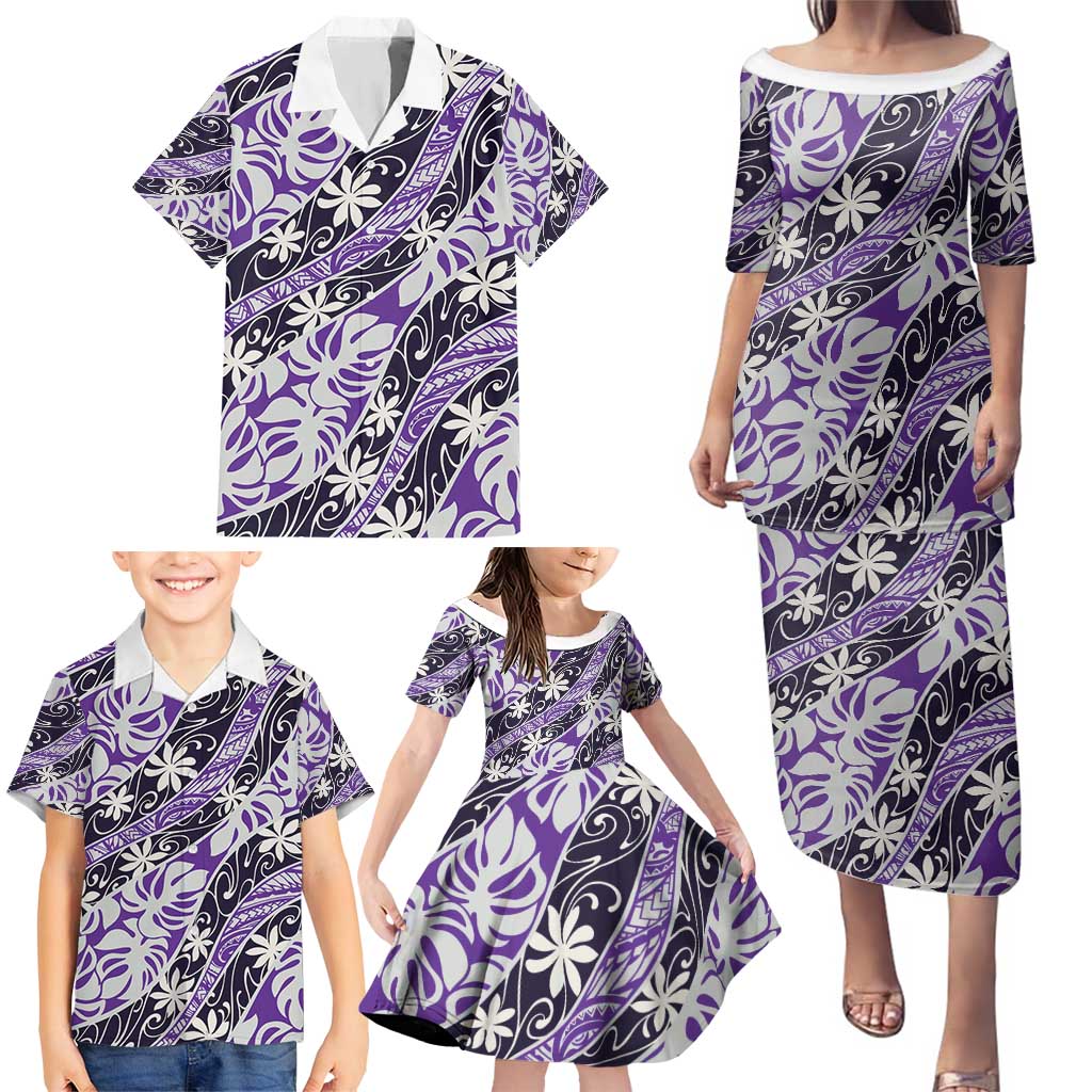 Vareau Tahiti Tiare Monstera Family Matching Puletasi and Hawaiian Shirt Polynesian Pattern Curve Style - Polynesian Pride
