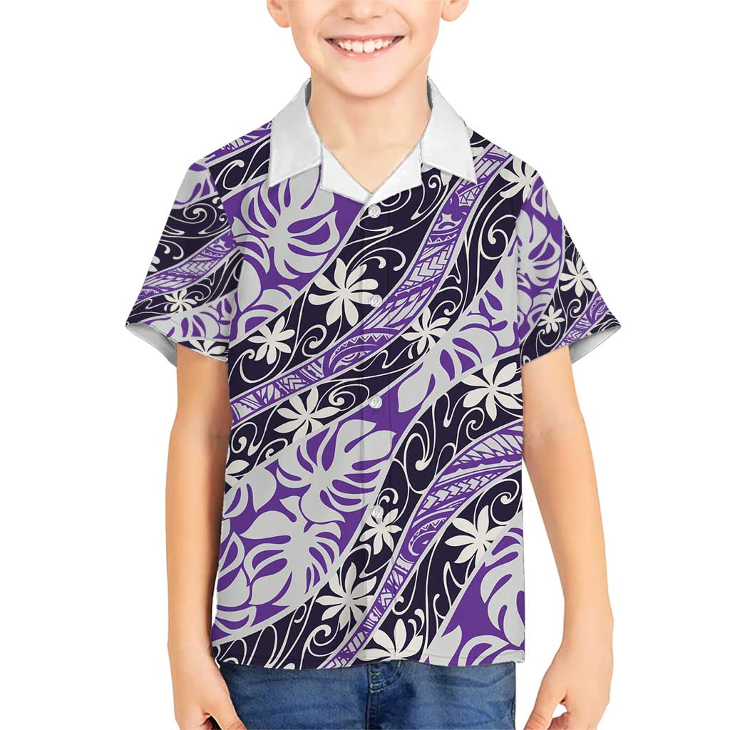 Vareau Tahiti Tiare Monstera Kid Hawaiian Shirt Polynesian Pattern Curve Style - Polynesian Pride