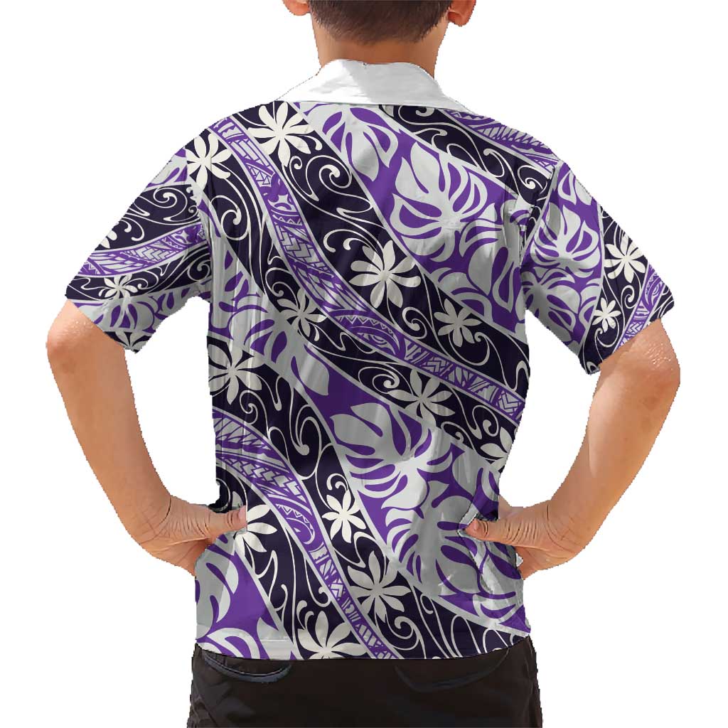 Vareau Tahiti Tiare Monstera Kid Hawaiian Shirt Polynesian Pattern Curve Style - Polynesian Pride