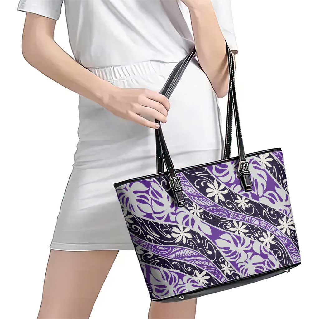 Vareau Tahiti Tiare Monstera Leather Tote Bag Polynesian Pattern Curve Style - Polynesian Pride