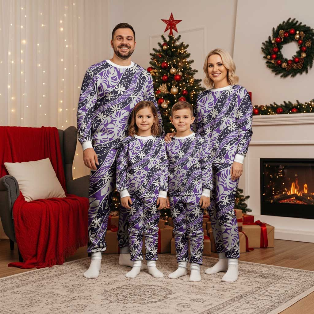 Vareau Tahiti Tiare Monstera Christmas Pajama Set Polynesian Pattern Curve Style - Polynesian Pride