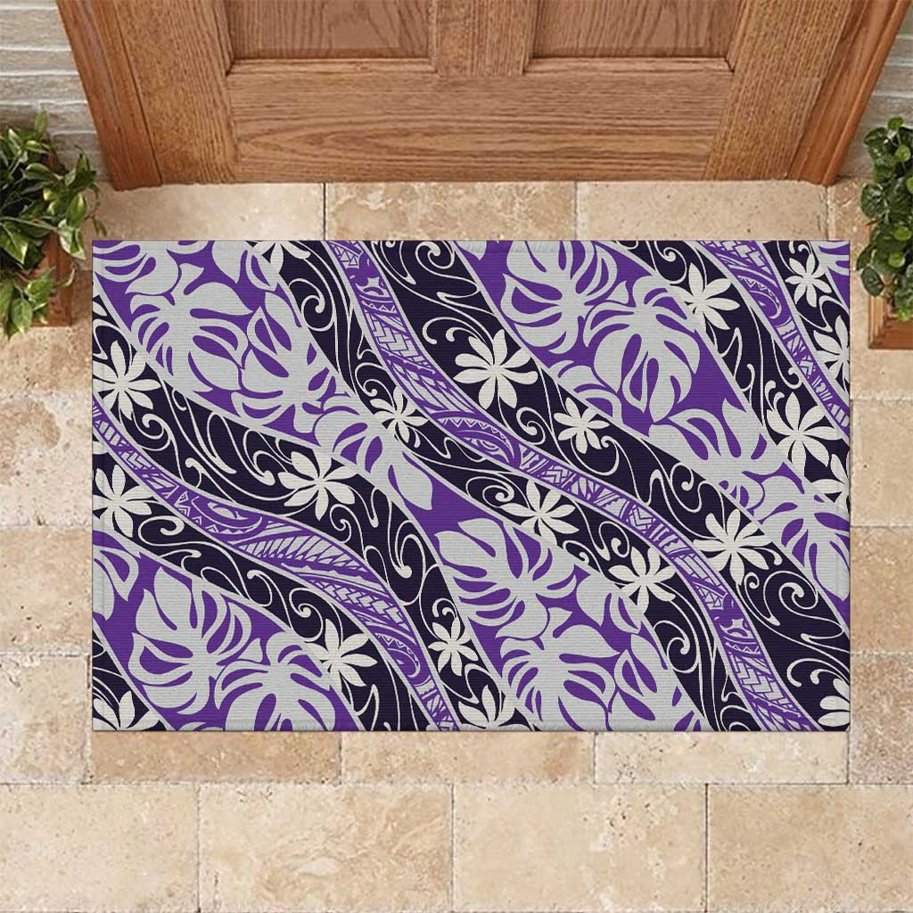 Vareau Tahiti Tiare Monstera Rubber Doormat Polynesian Pattern Curve Style - Polynesian Pride