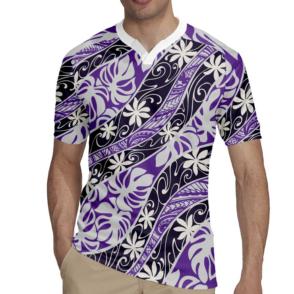 Vareau Tahiti Tiare Monstera Rugby Jersey Polynesian Pattern Curve Style - Polynesian Pride