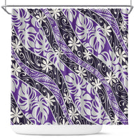 Vareau Tahiti Tiare Monstera Shower Curtain Polynesian Pattern Curve Style - Polynesian Pride