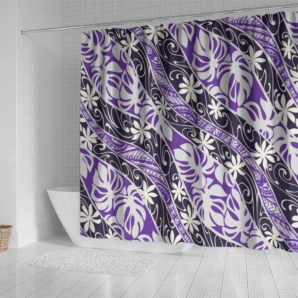 Vareau Tahiti Tiare Monstera Shower Curtain Polynesian Pattern Curve Style - Polynesian Pride