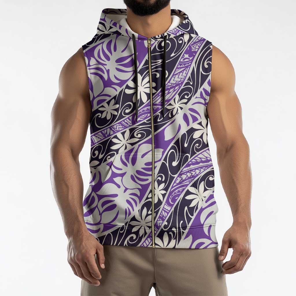 Vareau Tahiti Tiare Monstera Sleeveless Zip Hoodie Polynesian Pattern Curve Style - Polynesian Pride
