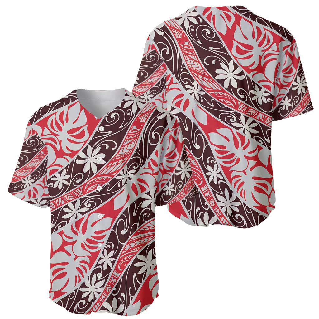 Uteute Tahiti Tiare Monstera Baseball Jersey Polynesian Pattern Curve Style - Polynesian Pride
