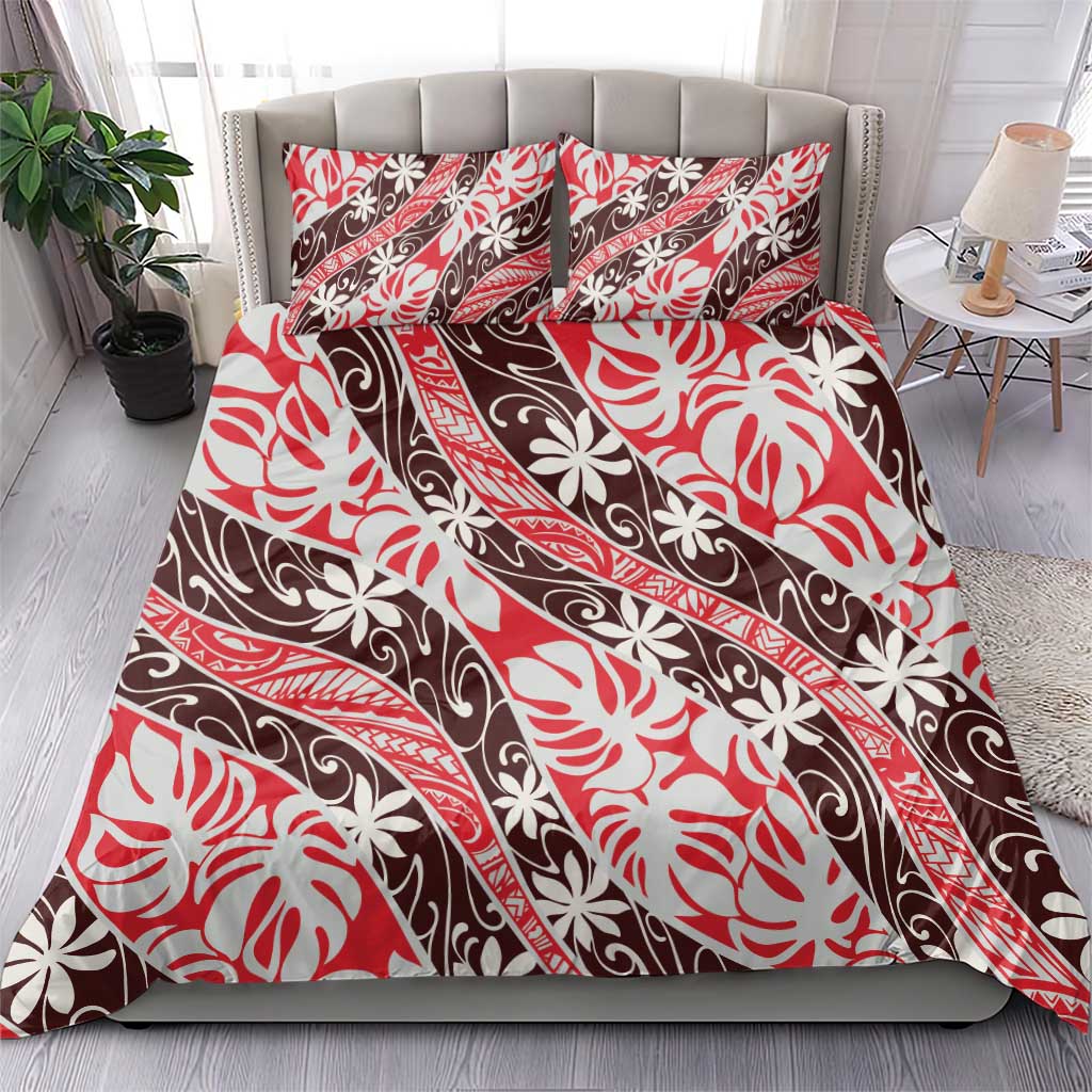 Uteute Tahiti Tiare Monstera Bedding Set Polynesian Pattern Curve Style - Polynesian Pride