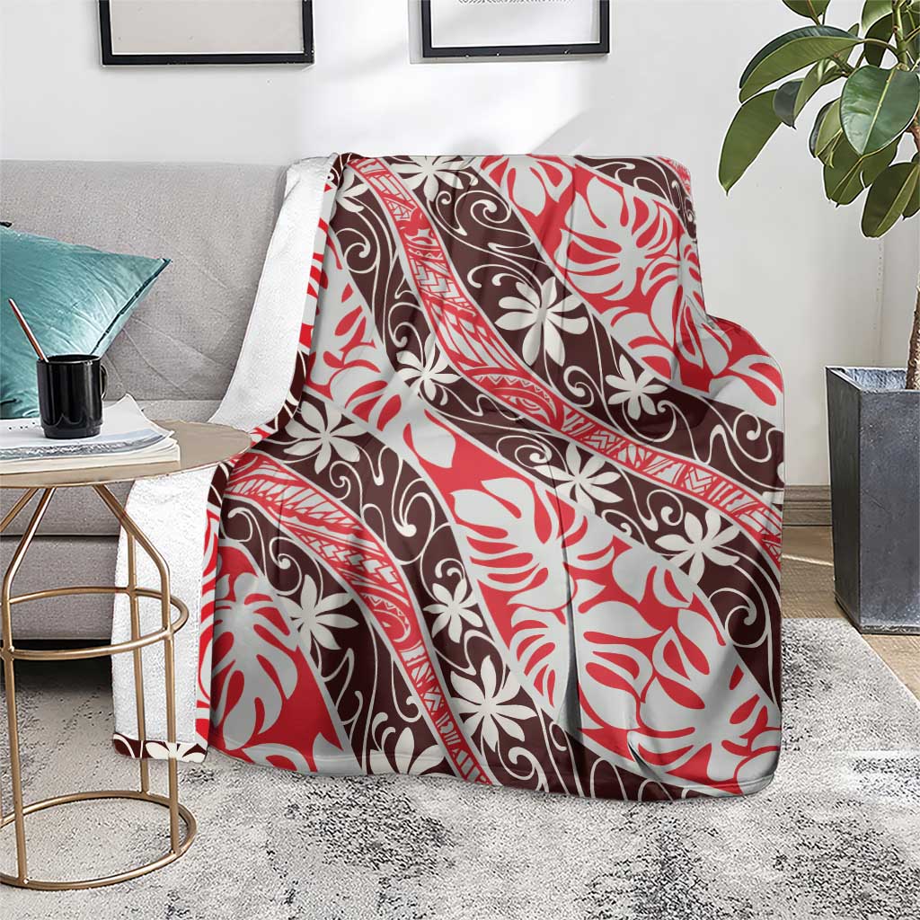 Uteute Tahiti Tiare Monstera Blanket Polynesian Pattern Curve Style - Polynesian Pride