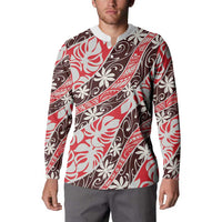 Uteute Tahiti Tiare Monstera Button Sweatshirt Polynesian Pattern Curve Style - Polynesian Pride