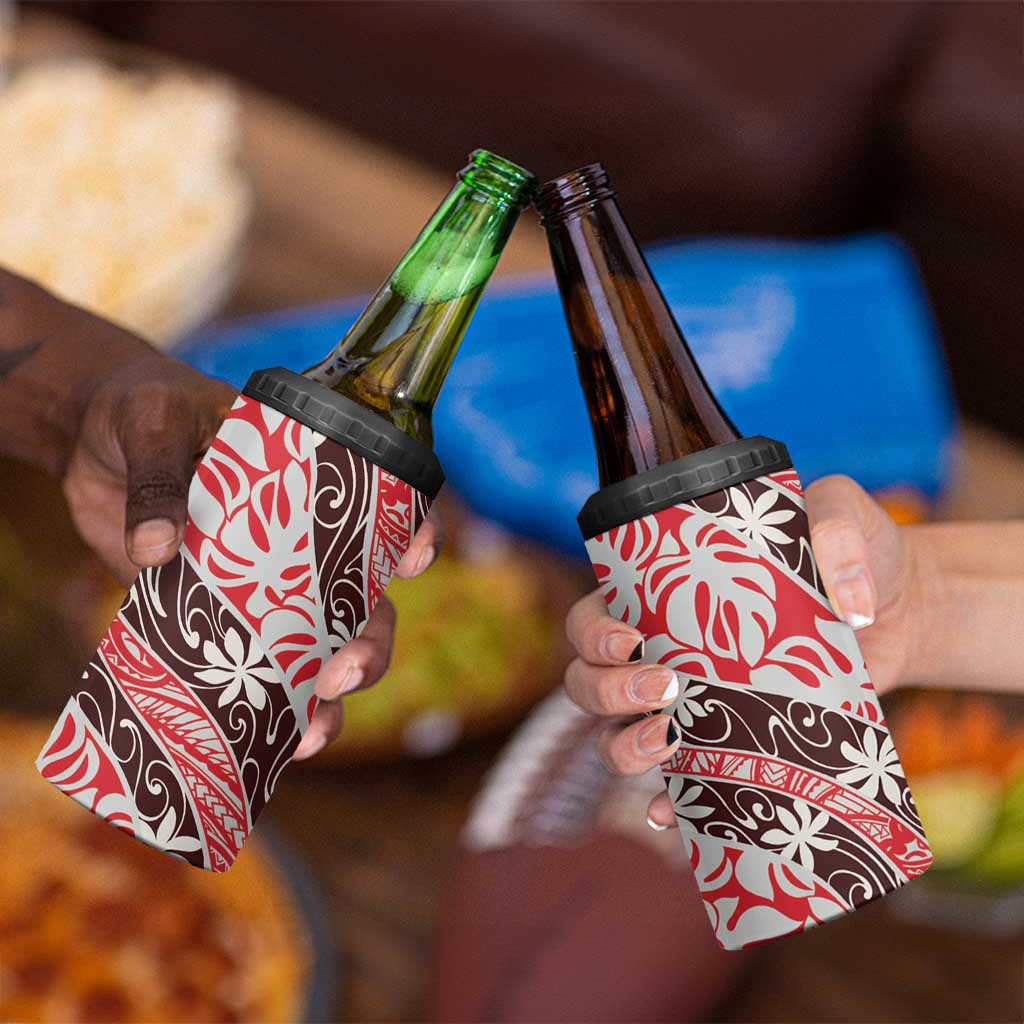 Uteute Tahiti Tiare Monstera 4 in 1 Can Cooler Tumbler Polynesian Pattern Curve Style - Polynesian Pride