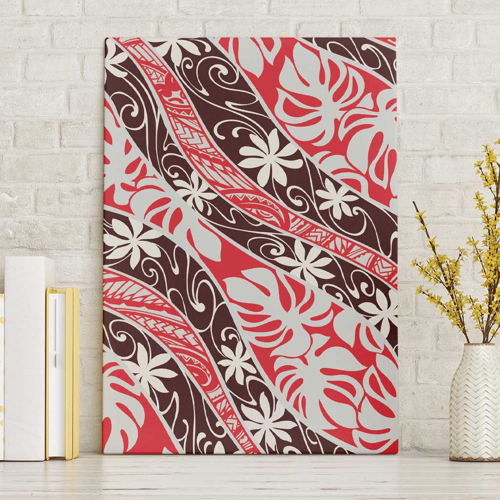 Uteute Tahiti Tiare Monstera Canvas Wall Art Polynesian Pattern Curve Style - Polynesian Pride