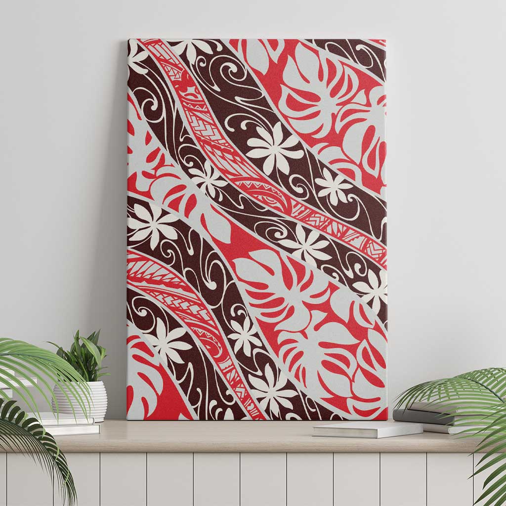 Uteute Tahiti Tiare Monstera Canvas Wall Art Polynesian Pattern Curve Style - Polynesian Pride