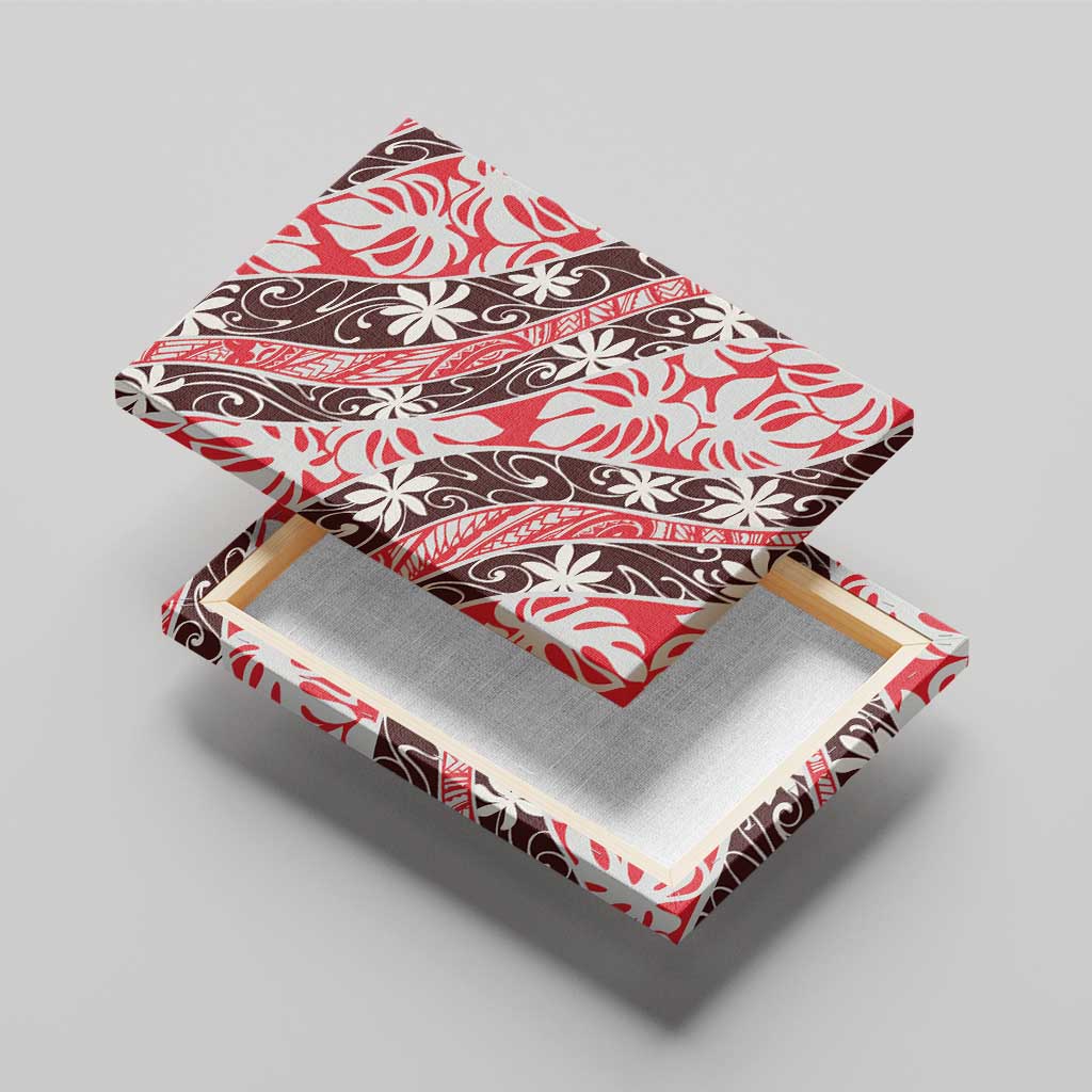 Uteute Tahiti Tiare Monstera Canvas Wall Art Polynesian Pattern Curve Style - Polynesian Pride