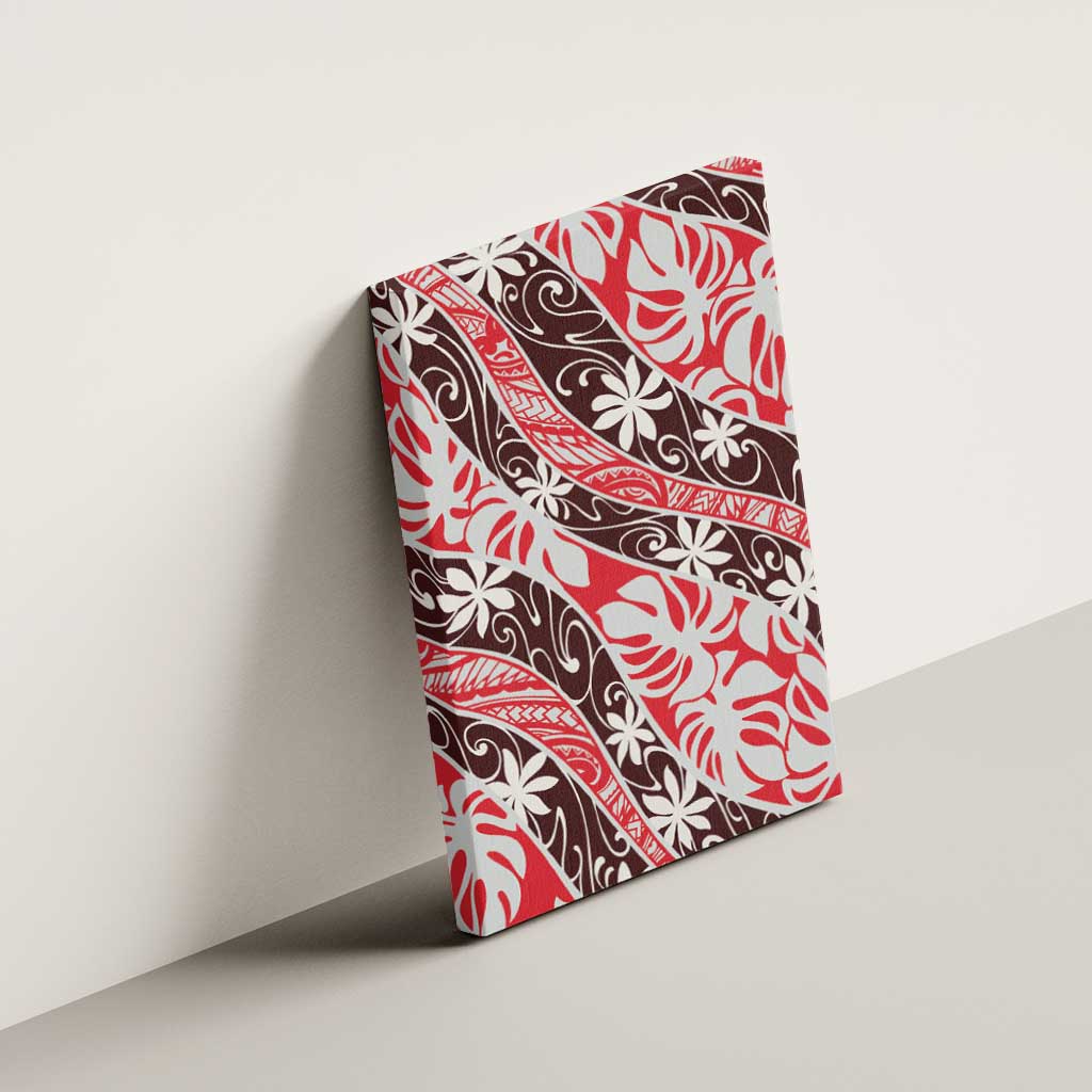 Uteute Tahiti Tiare Monstera Canvas Wall Art Polynesian Pattern Curve Style - Polynesian Pride