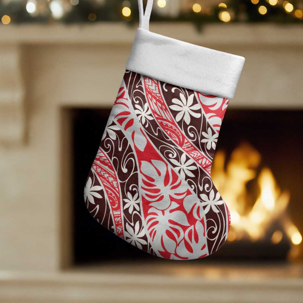 Uteute Tahiti Tiare Monstera Christmas Stocking Polynesian Pattern Curve Style - Polynesian Pride