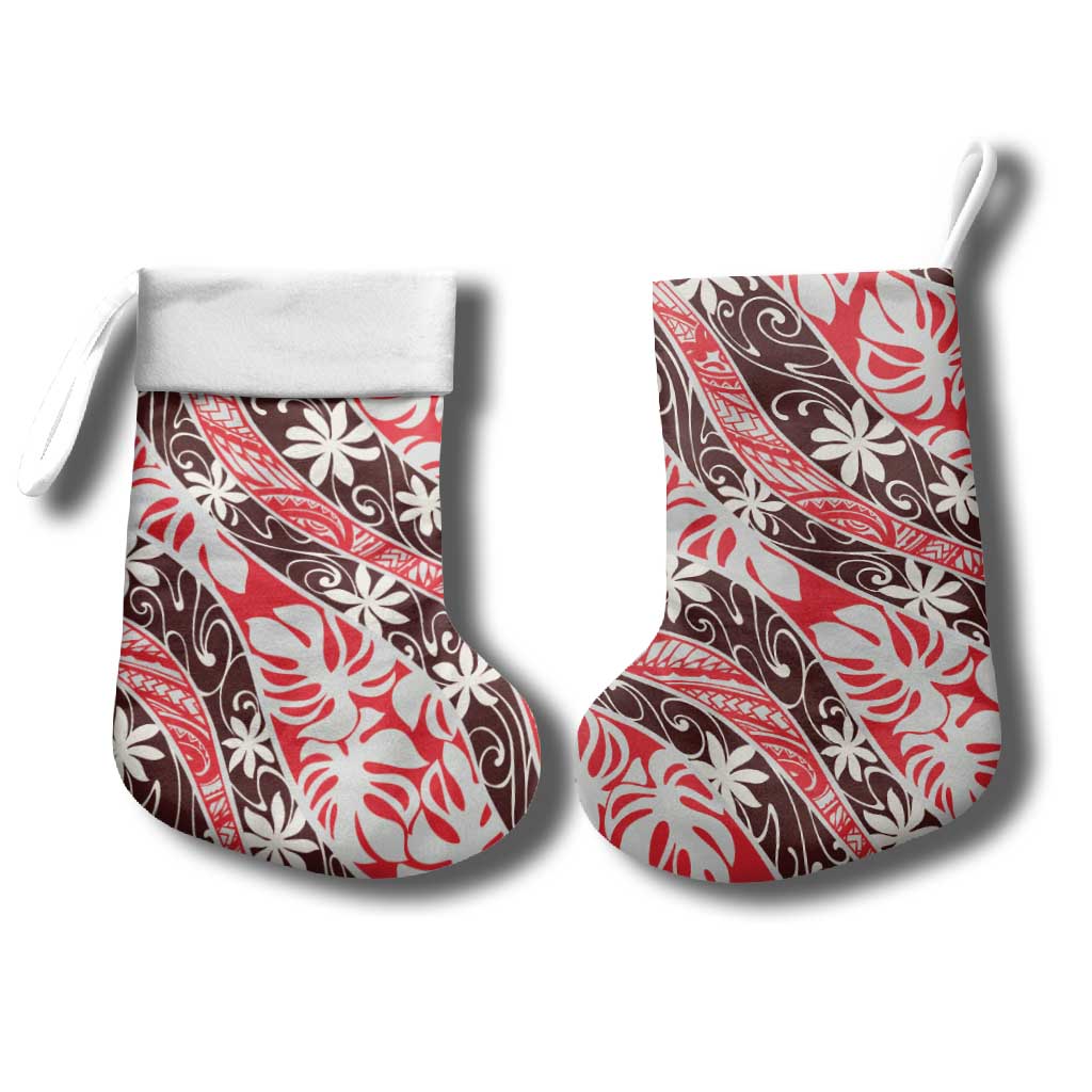 Uteute Tahiti Tiare Monstera Christmas Stocking Polynesian Pattern Curve Style - Polynesian Pride