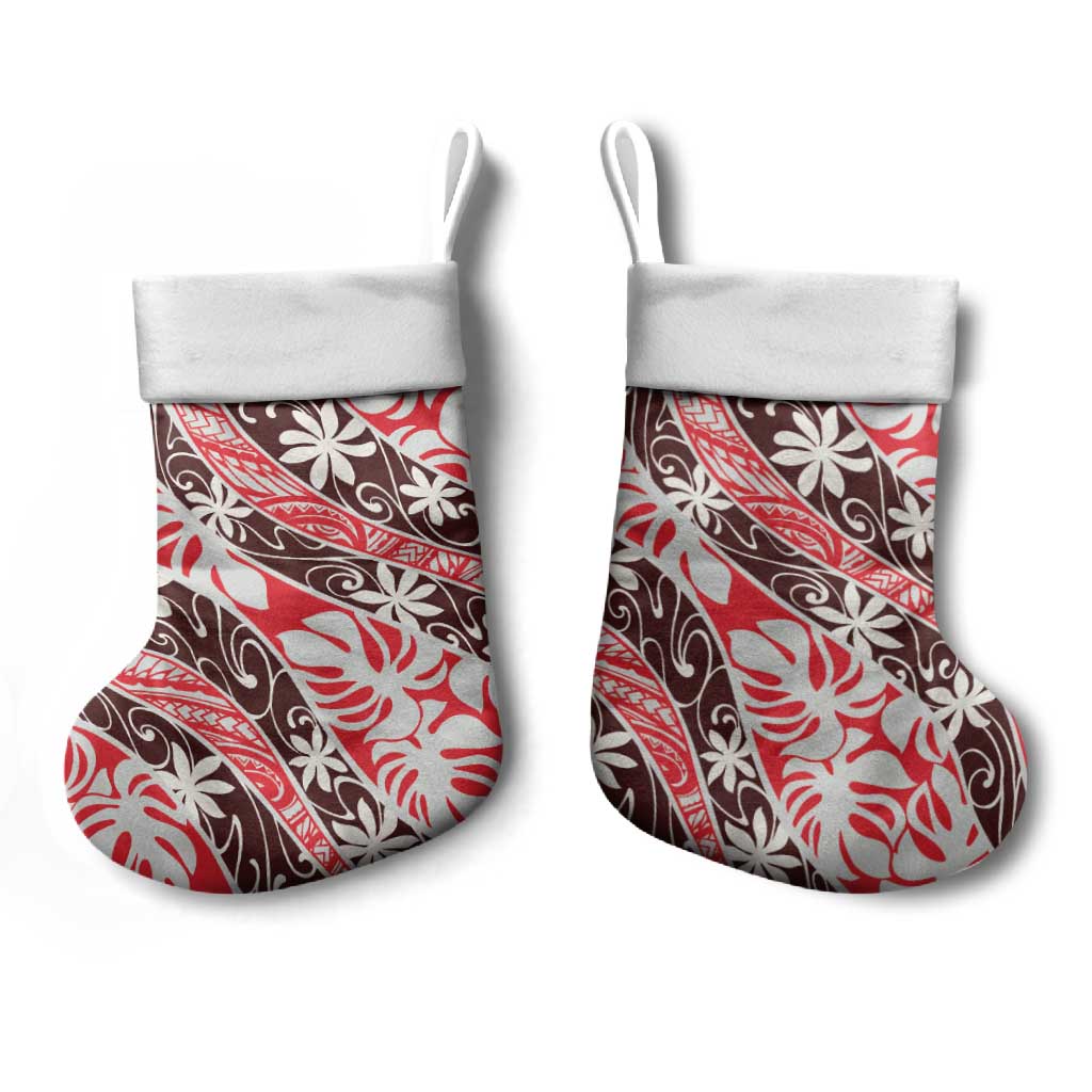 Uteute Tahiti Tiare Monstera Christmas Stocking Polynesian Pattern Curve Style - Polynesian Pride