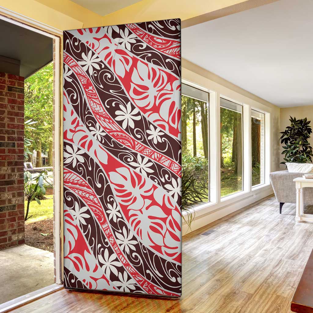 Uteute Tahiti Tiare Monstera Door Cover Polynesian Pattern Curve Style - Polynesian Pride