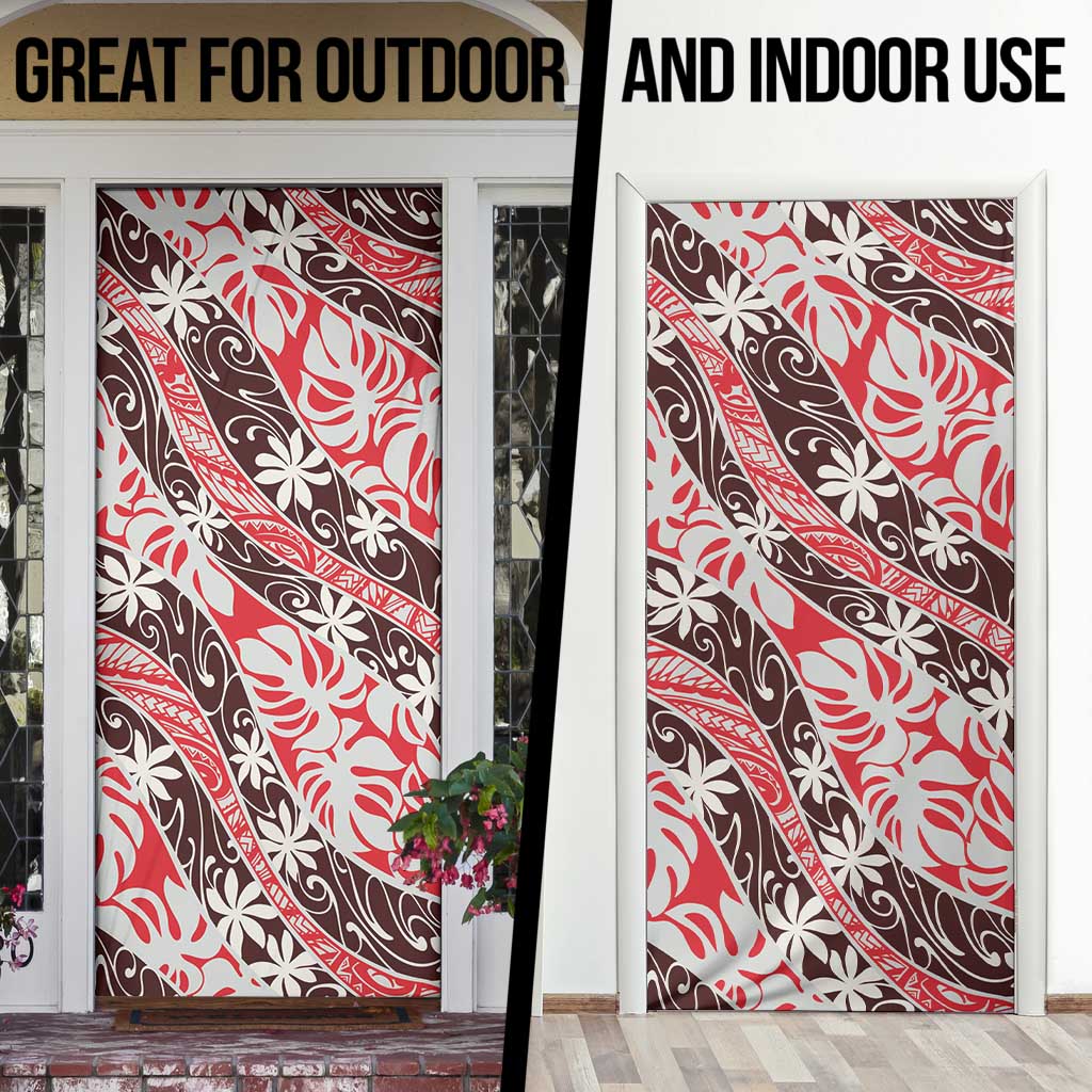 Uteute Tahiti Tiare Monstera Door Cover Polynesian Pattern Curve Style - Polynesian Pride