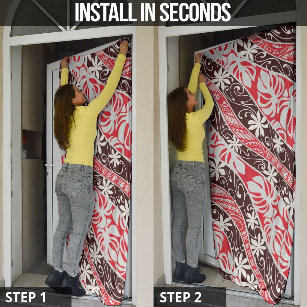 Uteute Tahiti Tiare Monstera Door Cover Polynesian Pattern Curve Style - Polynesian Pride