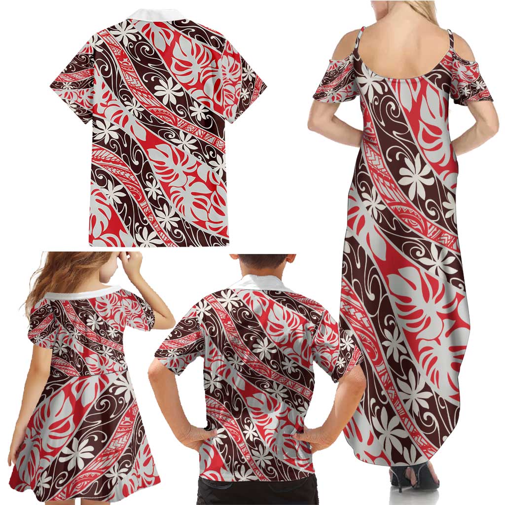 Uteute Tahiti Tiare Monstera Family Matching Summer Maxi Dress and Hawaiian Shirt Polynesian Pattern Curve Style - Polynesian Pride