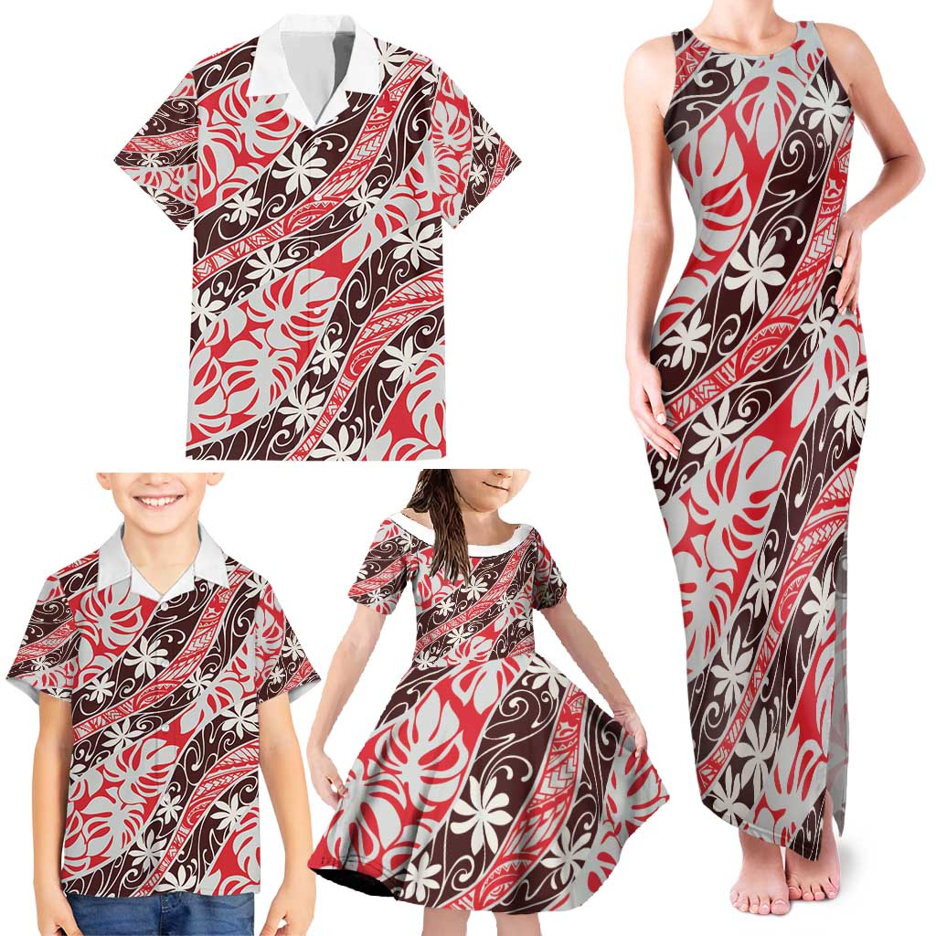 Uteute Tahiti Tiare Monstera Family Matching Tank Maxi Dress and Hawaiian Shirt Polynesian Pattern Curve Style - Polynesian Pride