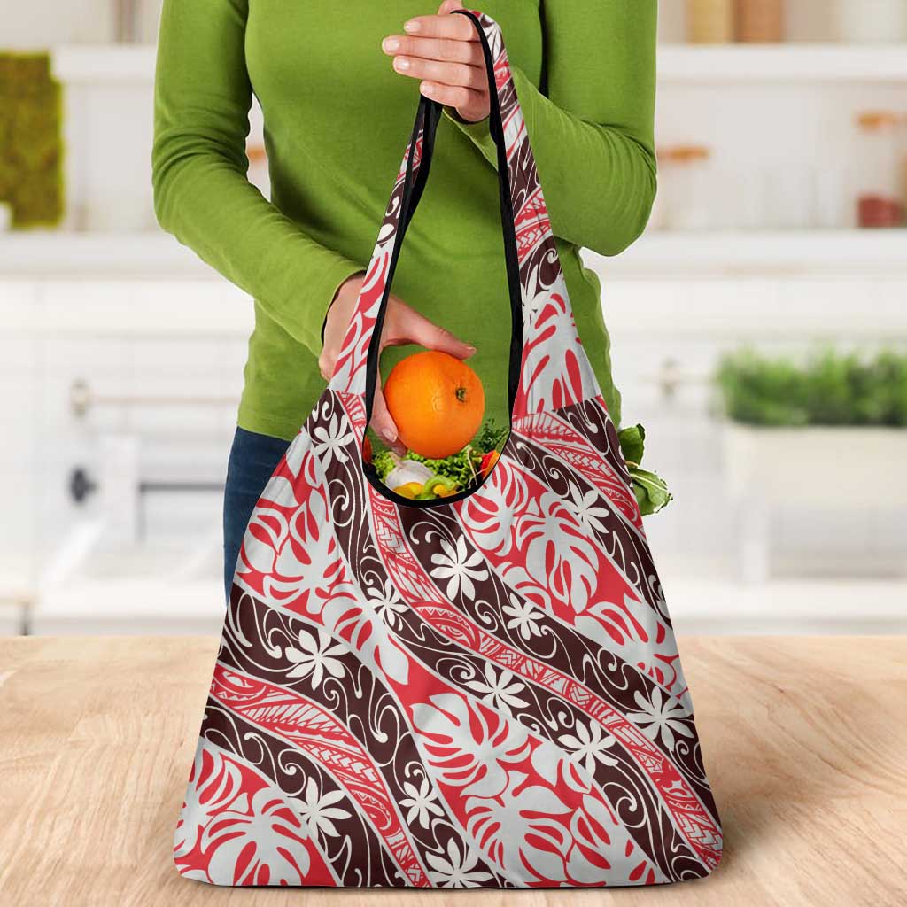 Uteute Tahiti Tiare Monstera Grocery Bag Polynesian Pattern Curve Style - Polynesian Pride