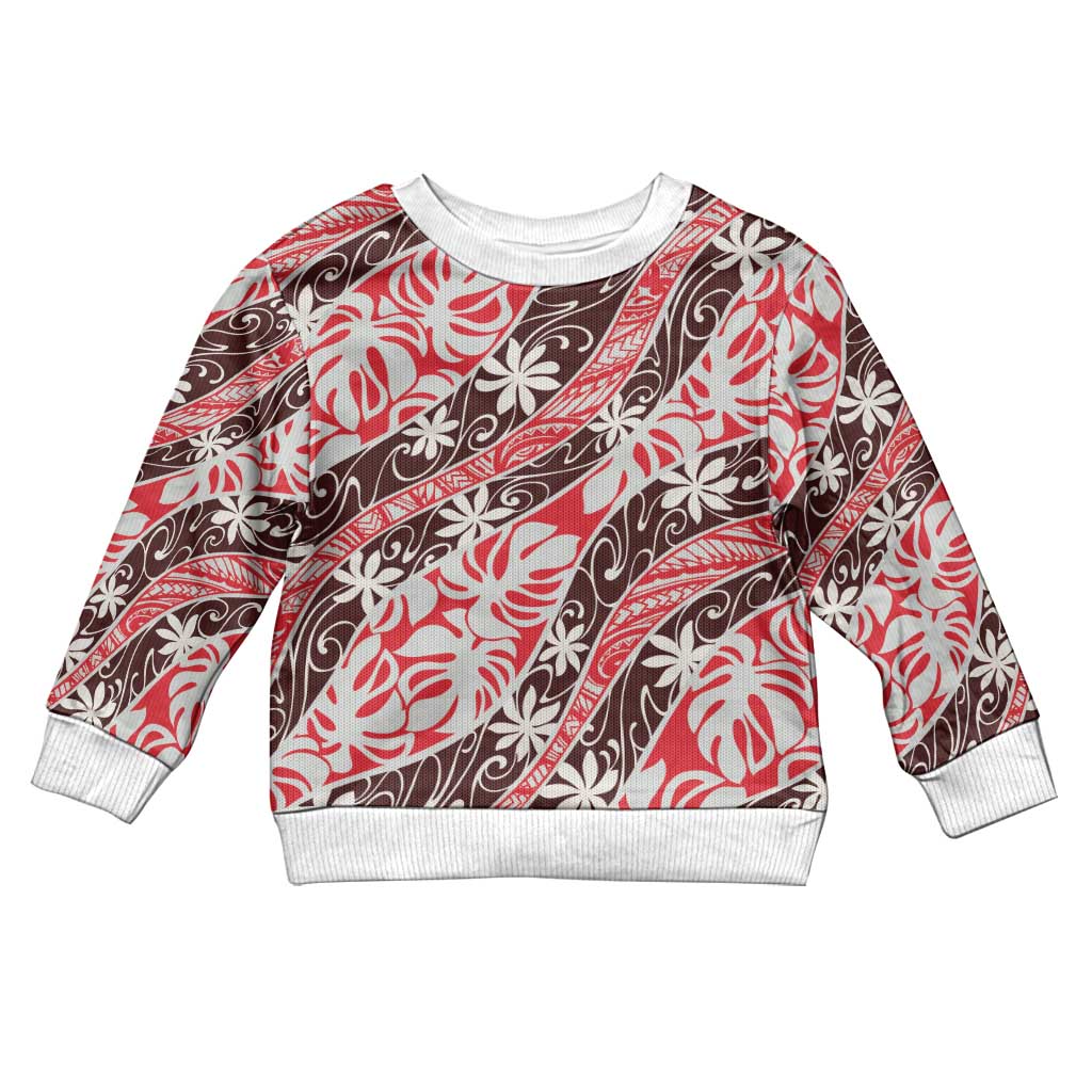 Uteute Tahiti Tiare Monstera Kid Ugly Christmas Sweater Polynesian Pattern Curve Style - Polynesian Pride