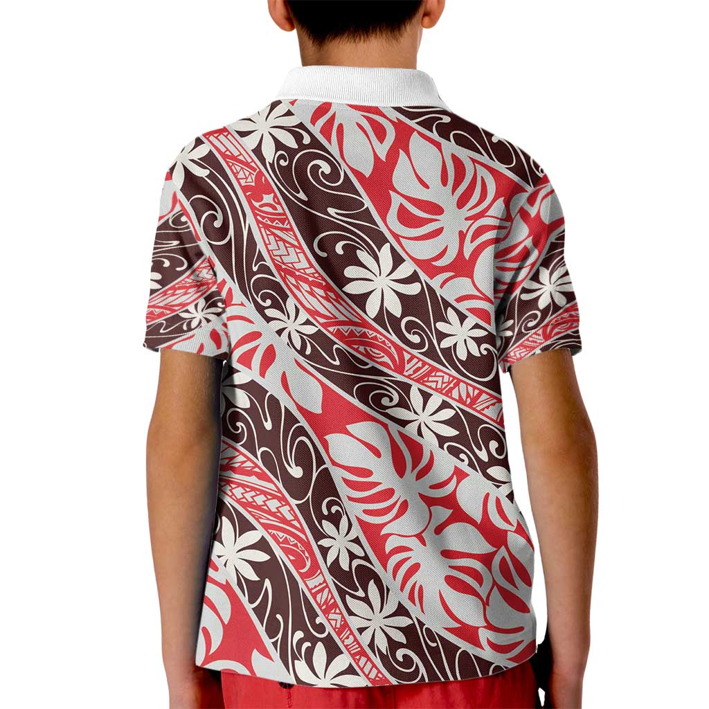 Uteute Tahiti Tiare Monstera Kid Polo Shirt Polynesian Pattern Curve Style - Polynesian Pride