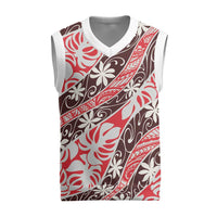 Uteute Tahiti Tiare Monstera Christmas Knitted V-Neck Vest Polynesian Pattern Curve Style - Polynesian Pride