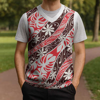 Uteute Tahiti Tiare Monstera Christmas Knitted V-Neck Vest Polynesian Pattern Curve Style - Polynesian Pride