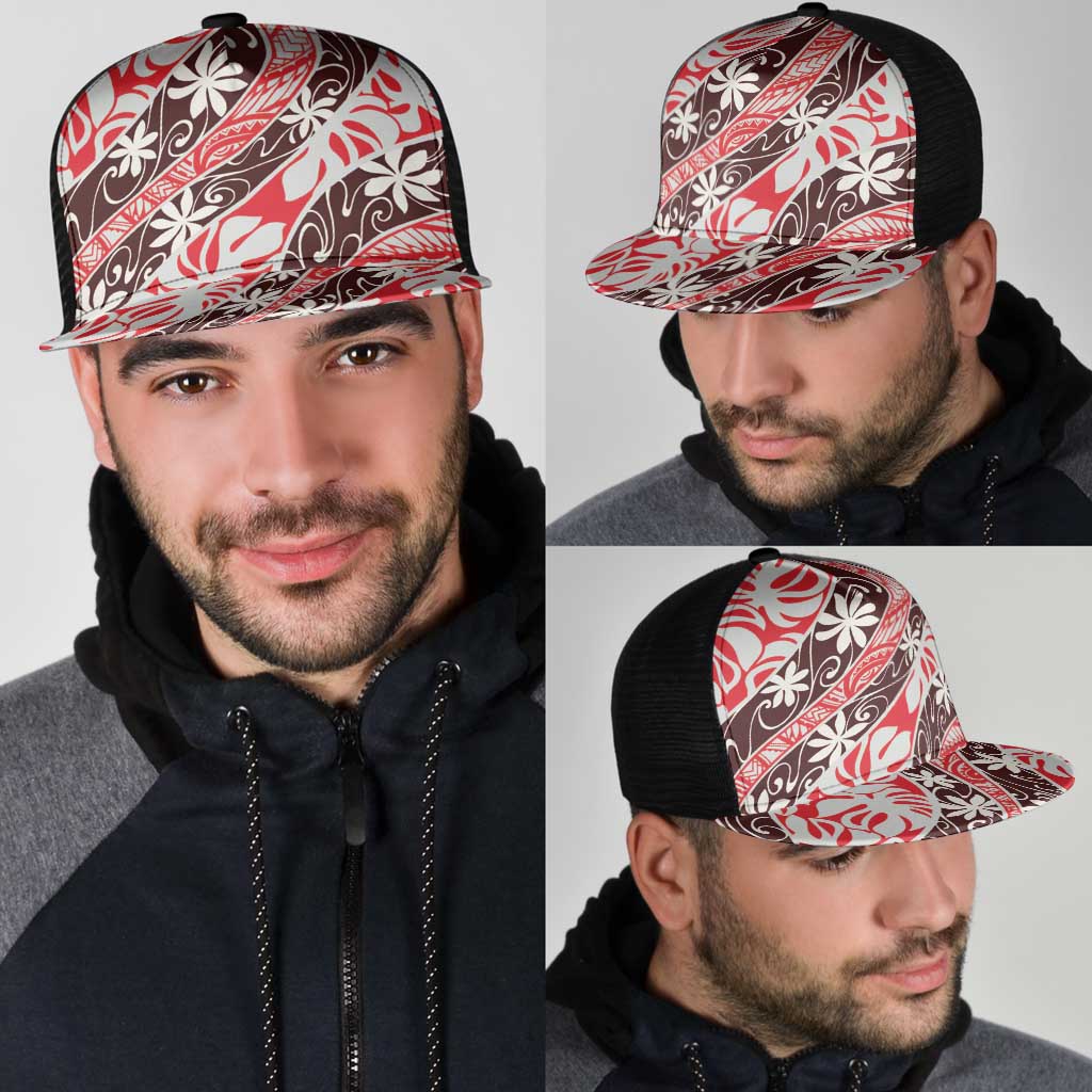 Uteute Tahiti Tiare Monstera Mesh Trucker Cap Polynesian Pattern Curve Style - Polynesian Pride