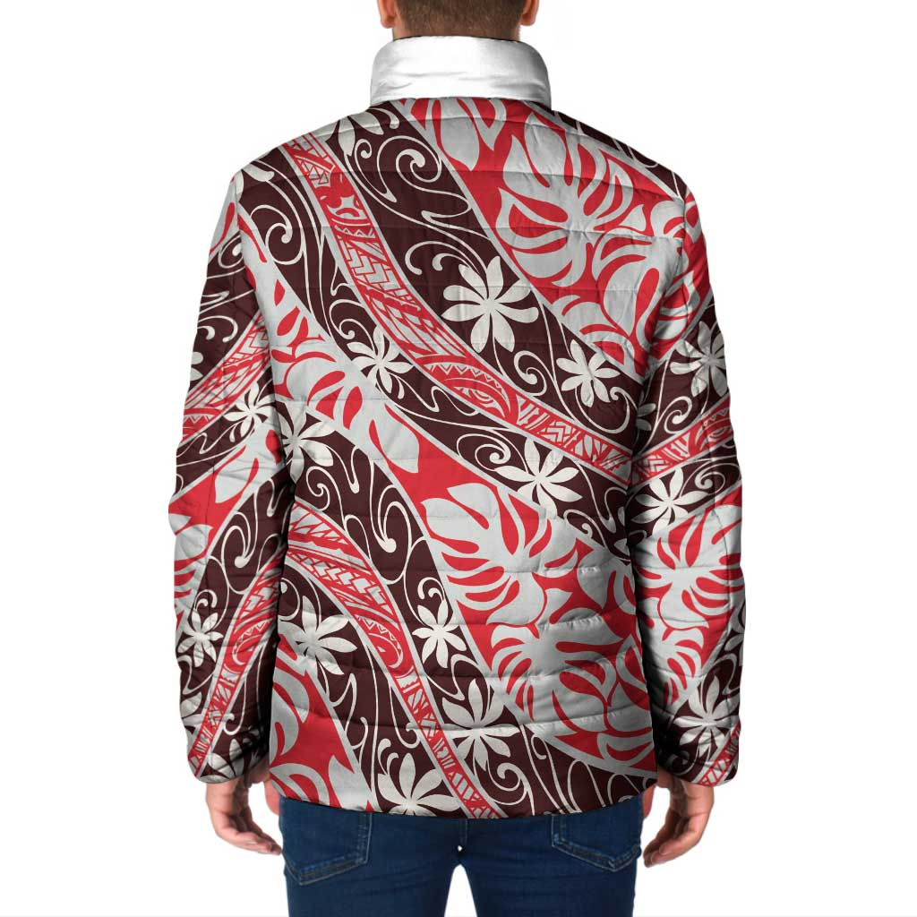 Uteute Tahiti Tiare Monstera Padded Jacket Polynesian Pattern Curve Style - Polynesian Pride