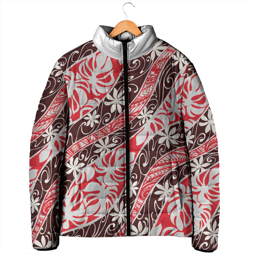 Uteute Tahiti Tiare Monstera Padded Jacket Polynesian Pattern Curve Style - Polynesian Pride