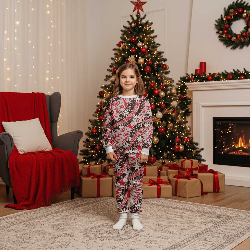 Uteute Tahiti Tiare Monstera Christmas Pajama Set Polynesian Pattern Curve Style - Polynesian Pride