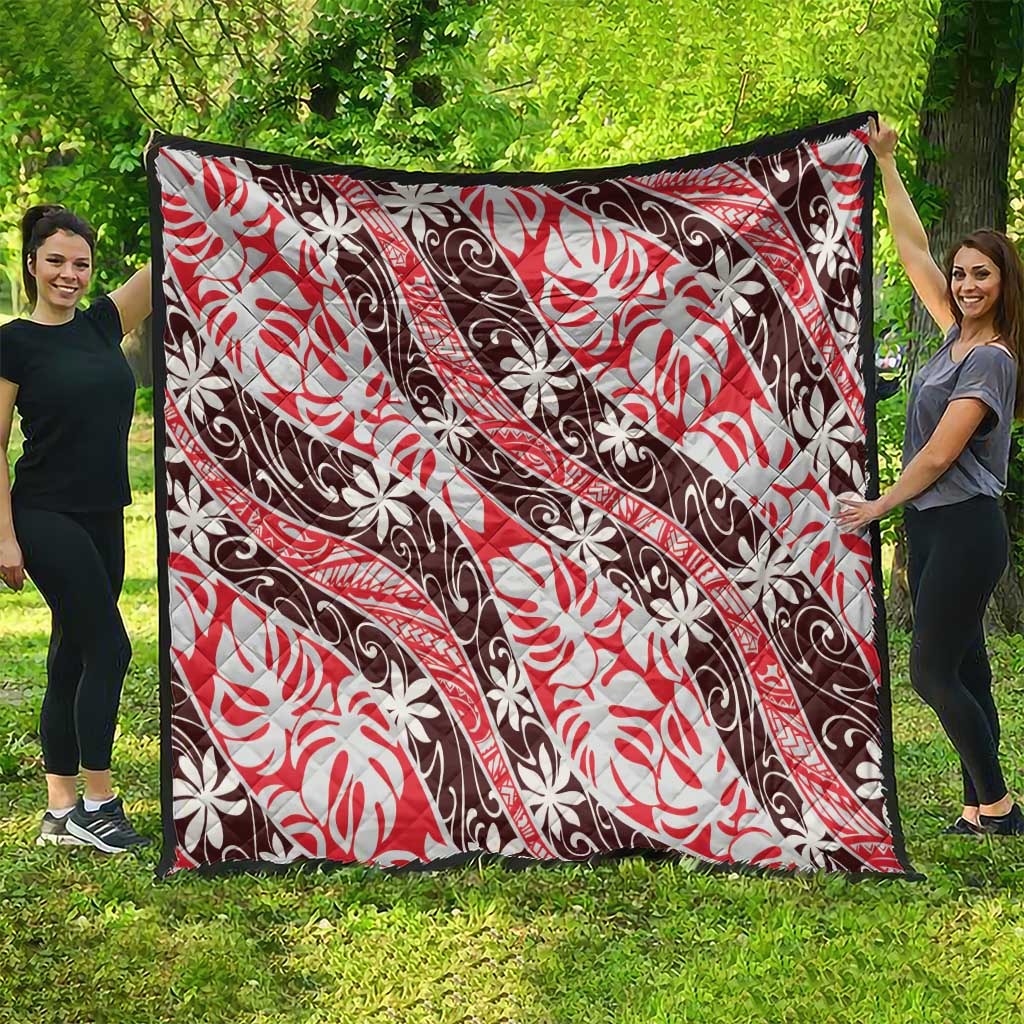 Uteute Tahiti Tiare Monstera Quilt Polynesian Pattern Curve Style - Polynesian Pride