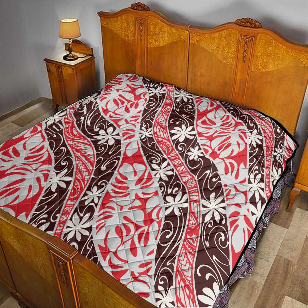 Uteute Tahiti Tiare Monstera Quilt Polynesian Pattern Curve Style - Polynesian Pride