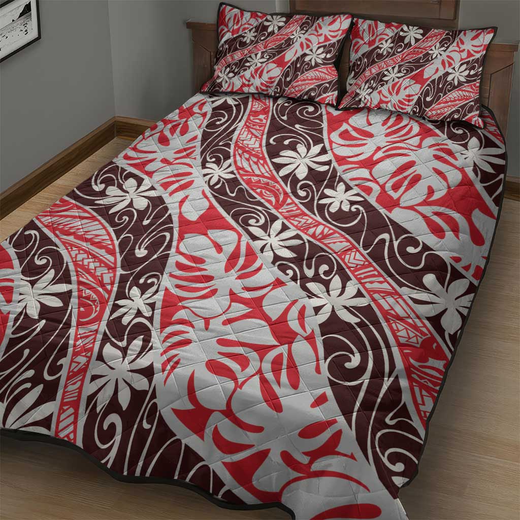 Uteute Tahiti Tiare Monstera Quilt Bed Set Polynesian Pattern Curve Style - Polynesian Pride