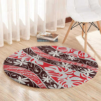 Uteute Tahiti Tiare Monstera Round Carpet Polynesian Pattern Curve Style - Polynesian Pride