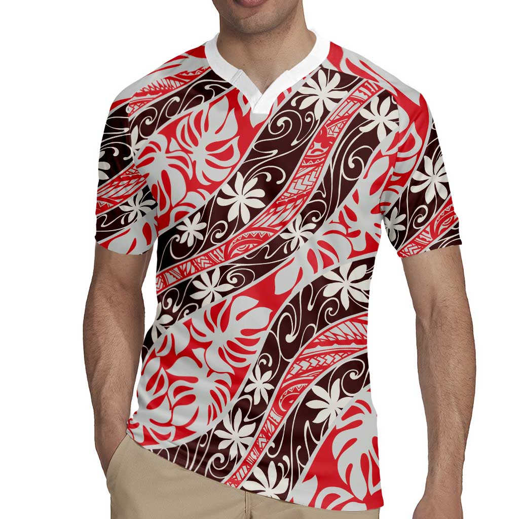 Uteute Tahiti Tiare Monstera Rugby Jersey Polynesian Pattern Curve Style - Polynesian Pride