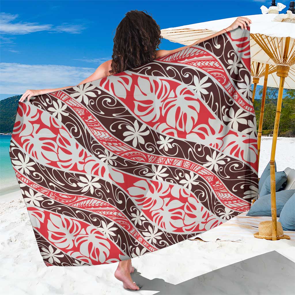 Uteute Tahiti Tiare Monstera Sarong Polynesian Pattern Curve Style LT01 One Size 44 x 66 inches Red - Polynesian Pride