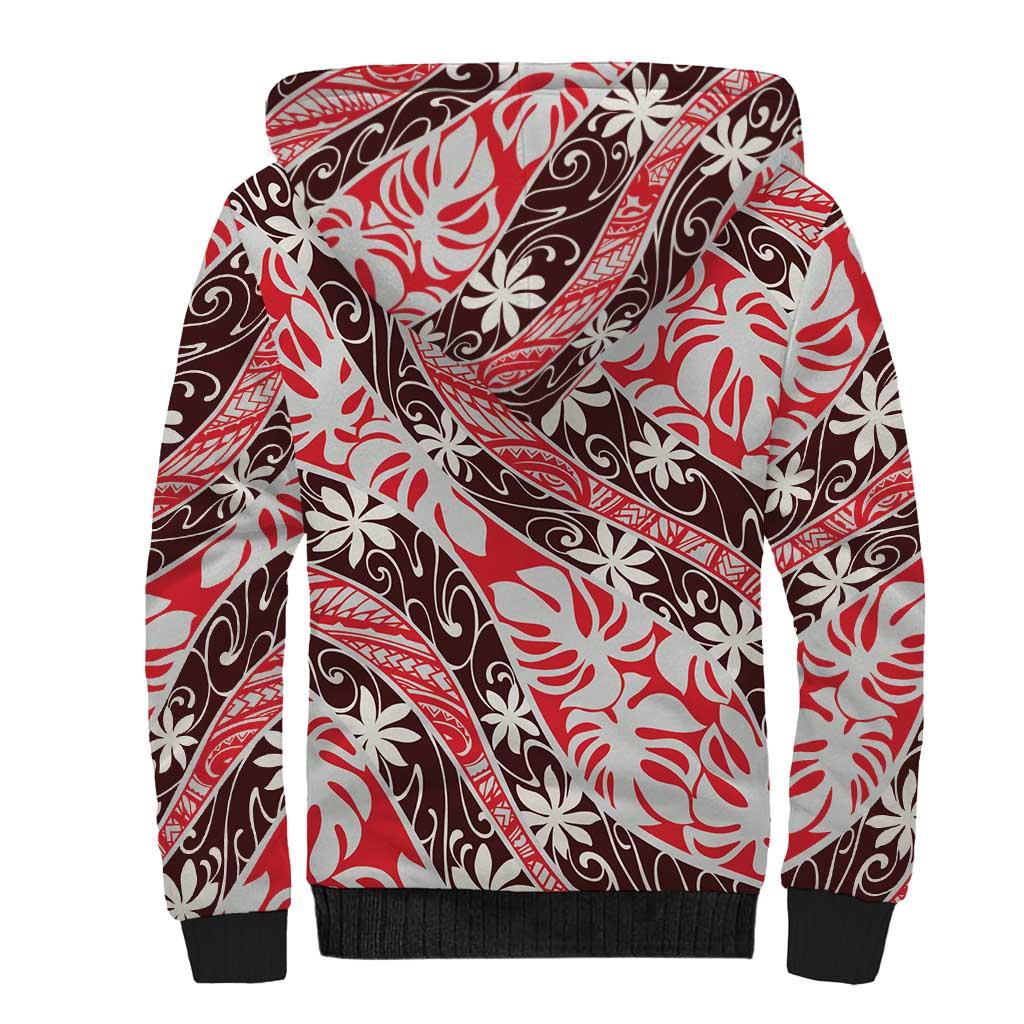 Uteute Tahiti Tiare Monstera Sherpa Hoodie Polynesian Pattern Curve Style - Polynesian Pride