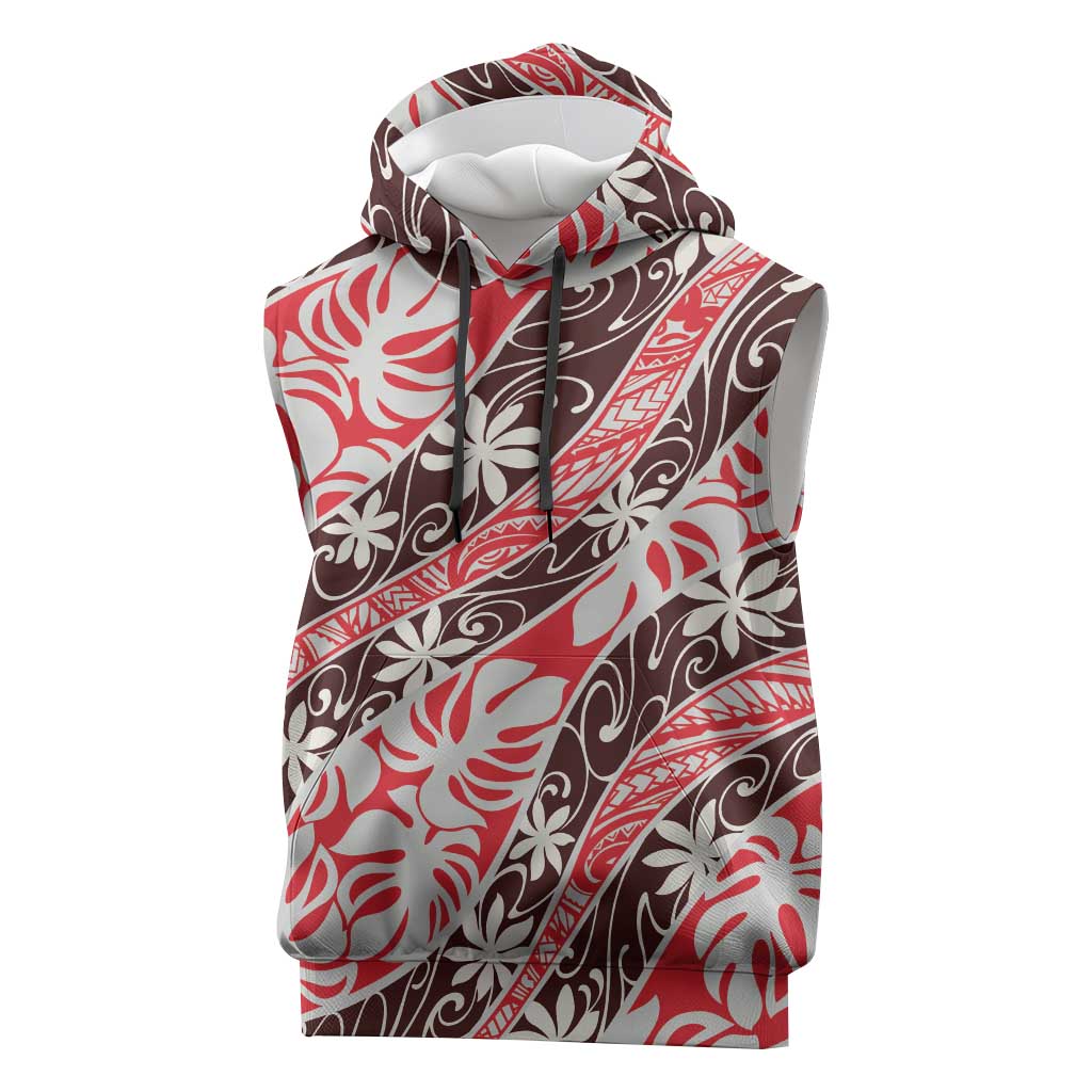 Uteute Tahiti Tiare Monstera Sleeveless Hoodie Polynesian Pattern Curve Style - Polynesian Pride