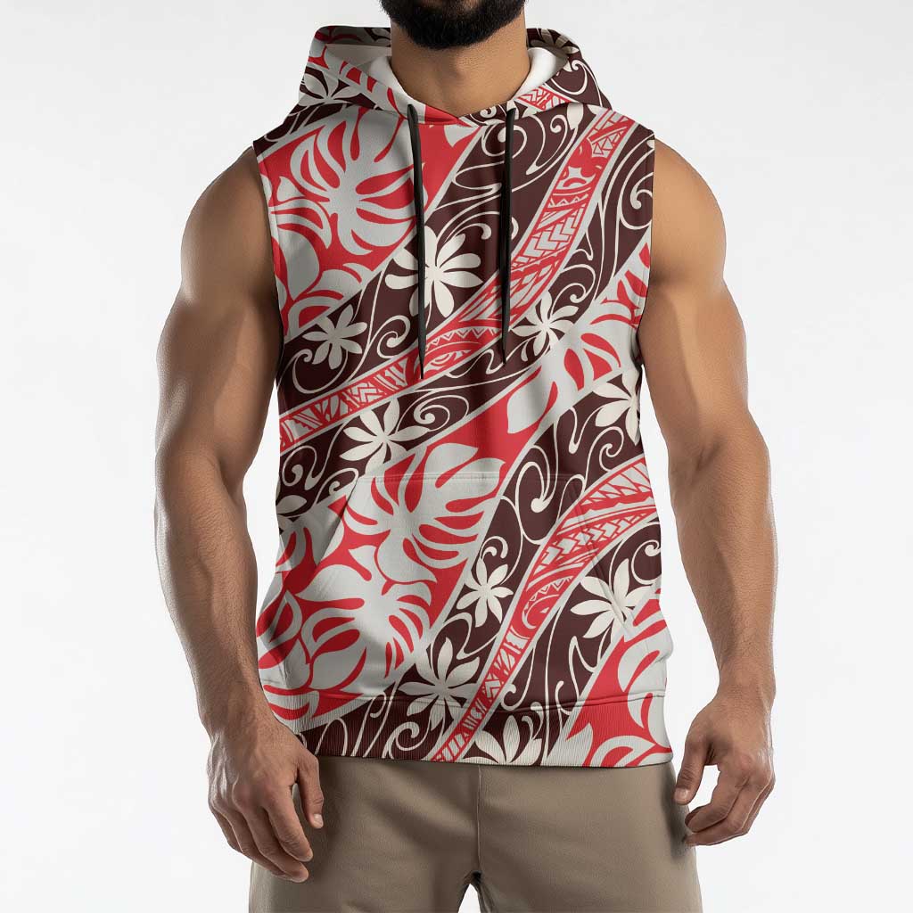Uteute Tahiti Tiare Monstera Sleeveless Hoodie Polynesian Pattern Curve Style - Polynesian Pride