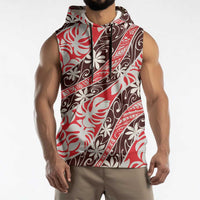 Uteute Tahiti Tiare Monstera Sleeveless Hoodie Polynesian Pattern Curve Style - Polynesian Pride