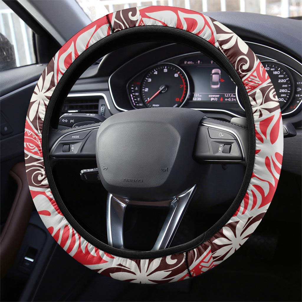 Uteute Tahiti Tiare Monstera Steering Wheel Cover Polynesian Pattern Curve Style - Polynesian Pride