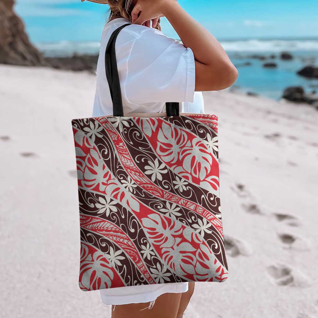 Uteute Tahiti Tiare Monstera Tote Bag Polynesian Pattern Curve Style - Polynesian Pride